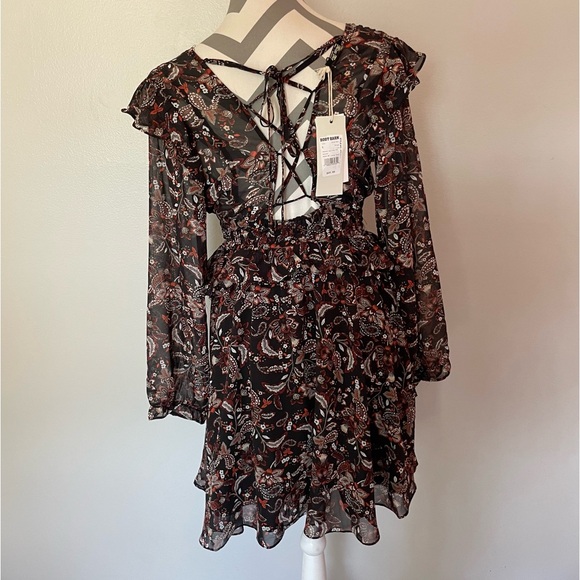 Miss Me Black & Fall Paisley Print Long Sleeve Mini Dress - Picture 3 of 4